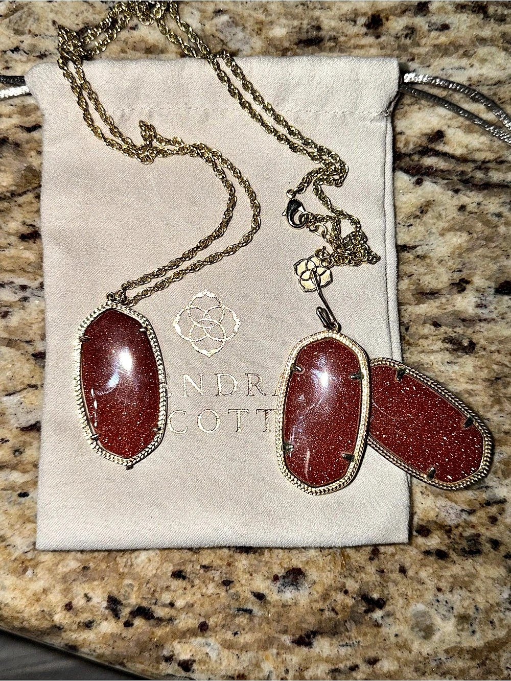 Alexis Bittar Brown Glitter Pendant Necklace Set Like New